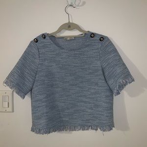 Zara frayed crop top, button detail matching skirt